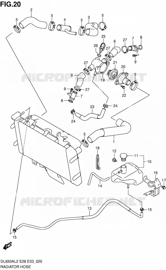 RADIATOR SLANG Suzuki MOTO 650 V-STROM 2012  DL650A L2 (E03,E28,E33)