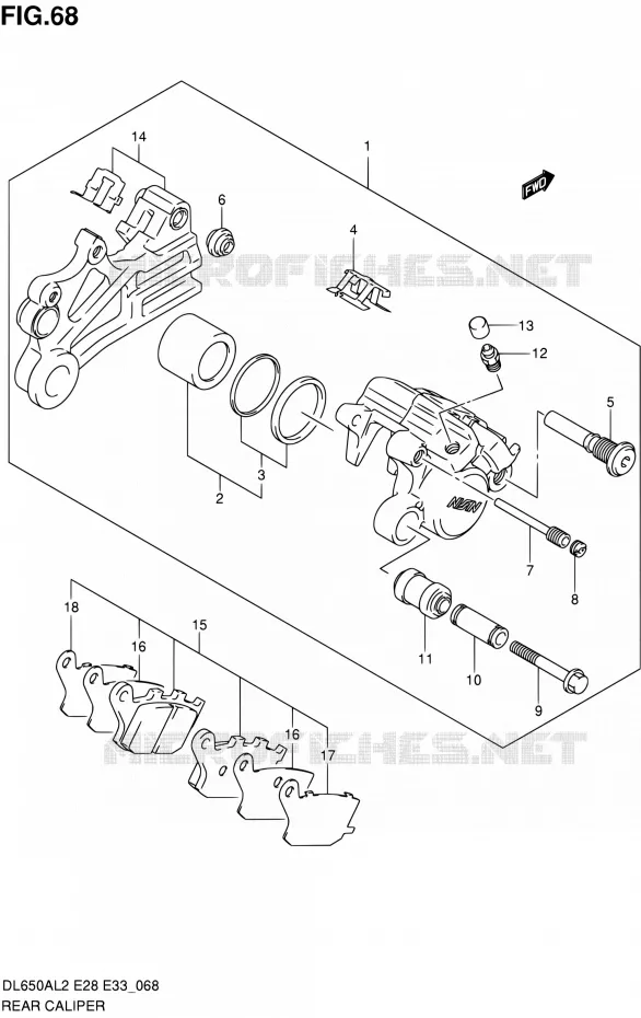 REAR CALIPER Suzuki MOTO 650 V-STROM 2012  DL650A L2 (E03,E28,E33)