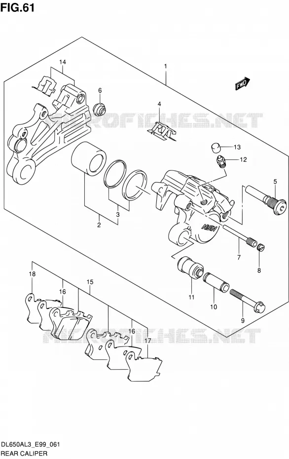 REAR CALIPER Suzuki MOTO 650 V-STROM 2013  DL650A L3 (E99)