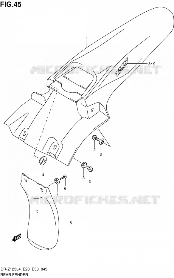 ACHTERSPATBORD (DR-Z125L4 E28) Suzuki MOTO 125 DR-Z 2014  DR-Z125 L4