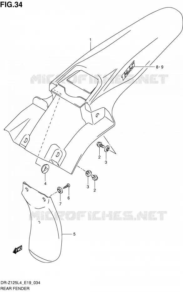 ACHTERSPATBORD (DR-Z125L4 E19) Suzuki MOTO 125 DR-Z 2015  DR-Z125L L4 (E19)