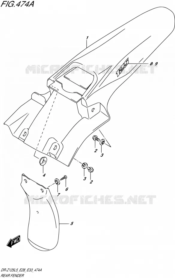ACHTERSPATBORD (DR-Z125L5 E28) Suzuki MOTO 125 DR-Z 2015  DR-Z125L L5