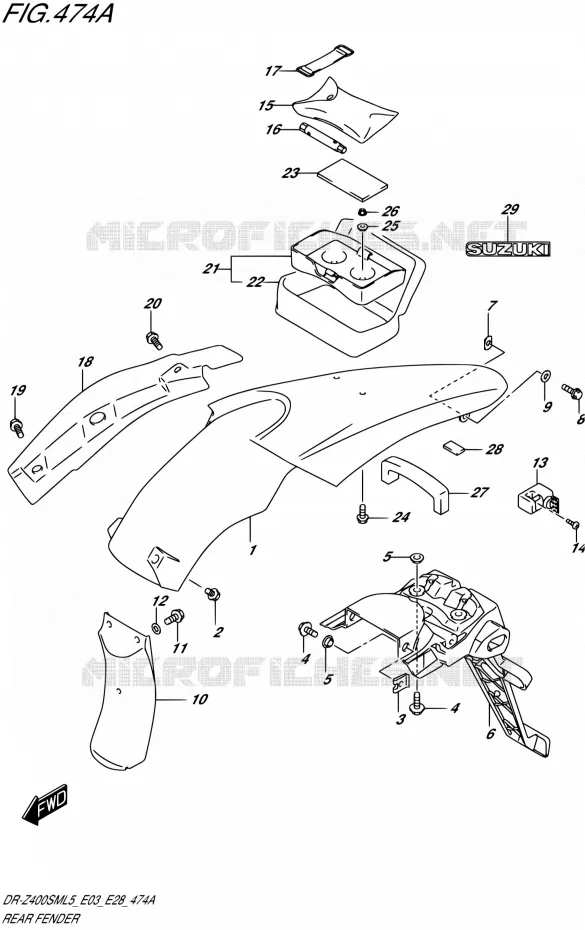 ACHTERSPATBORD Suzuki MOTO 400 DR-Z 2015  DR-Z400SM L5 (E03,E28,E33)