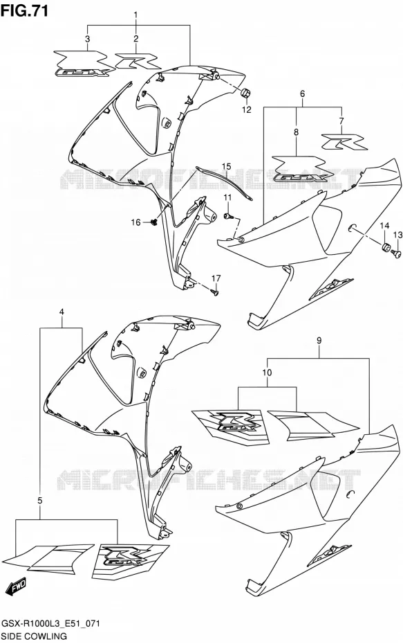 SIDE KUIP (GSX-R1000L3 E51) Suzuki MOTO 1000 GSX-R 2013  GSX-R1000 L3/GSX-R1000Z L3 (E51)