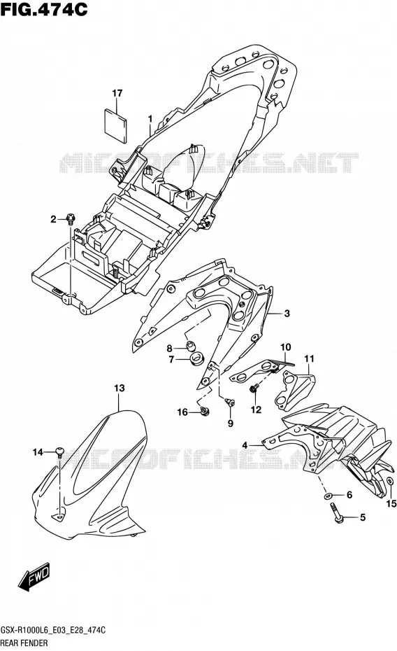ACHTERSPATBORD (GSX-R1000L6 E33) Suzuki MOTO 1000 GSX-R 2016  GSX-R1000 L6 (E03,E28,E33)