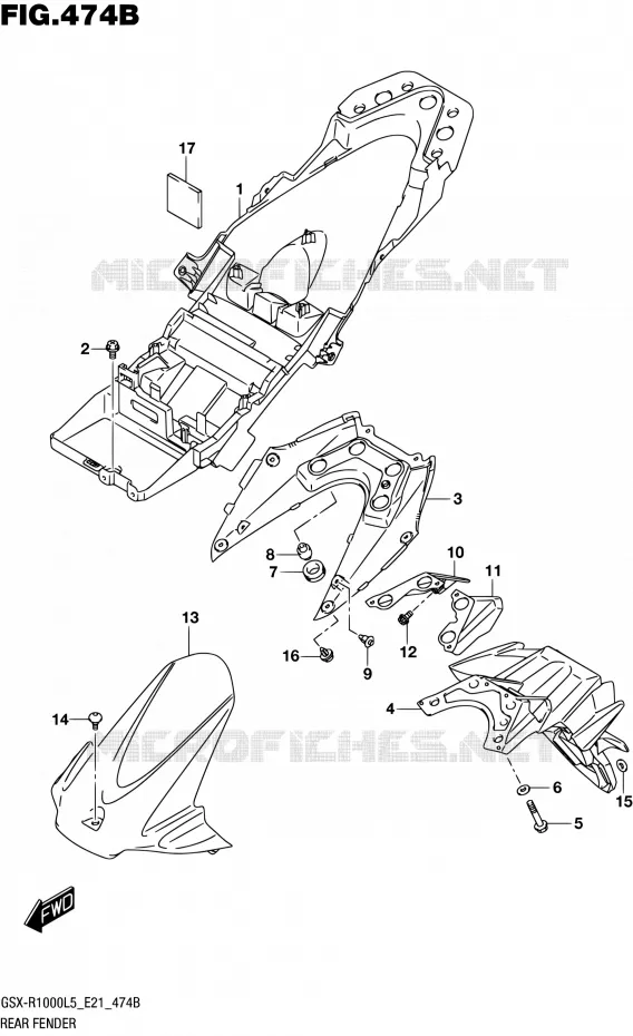 ACHTERSPATBORD (GSX-R1000UFL5 E21) Suzuki MOTO 1000 GSX-R 2015  GSX-R1000UF L5 (E21)