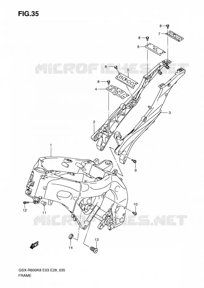 FRAME (MODEL K8/K9) Suzuki MOTO 600 GSX-R 2010  GSX-R600 L0 (E03,E28,E33)