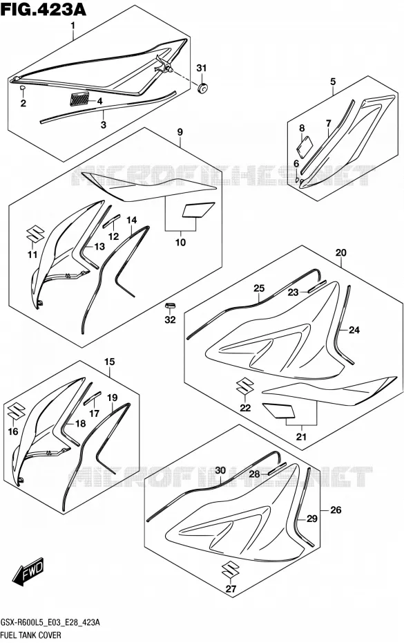 FUEL TANK - COVERS Suzuki MOTO 600 GSX-R 2015  GSX-R600 L5 (E03,E28,E33)