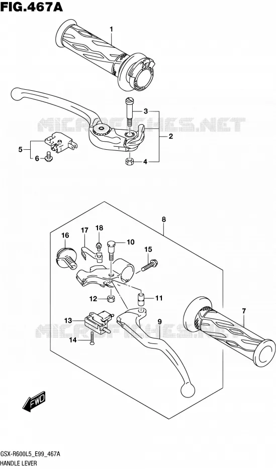 HANDGRIPS - LEVERS Suzuki MOTO 600 GSX-R 2015  GSX-R600 L5 (E99)