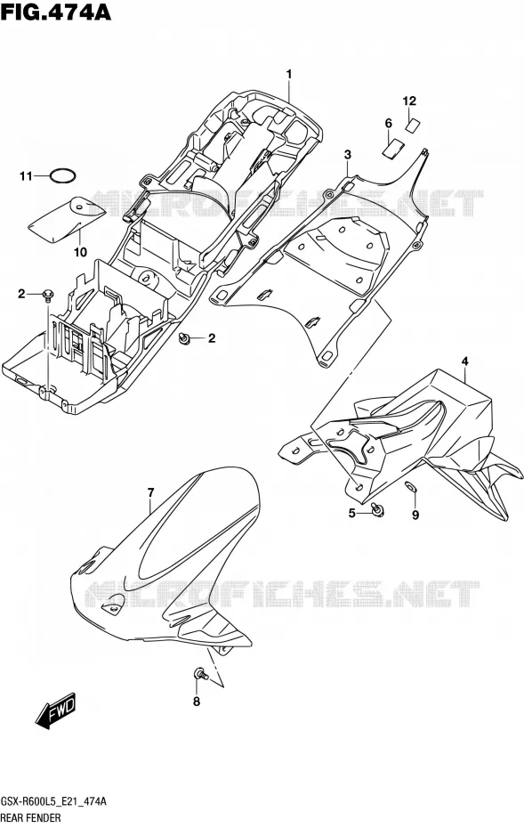 ACHTERSPATBORD (GSX-R600L5 E21) Suzuki MOTO 600 GSX-R 2015  GSX-R600UF L5 (E21)