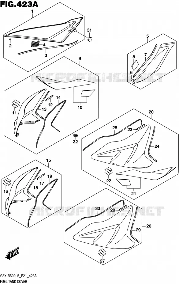 FUEL TANK - COVERS Suzuki MOTO 600 GSX-R 2015  GSX-R600UF L5 (E21)