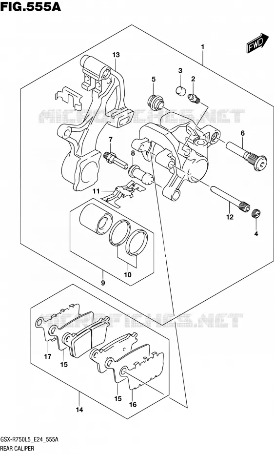 REAR CALIPER Suzuki MOTO 750 GSX-R 2015  GSX-R750 L5 (E24)