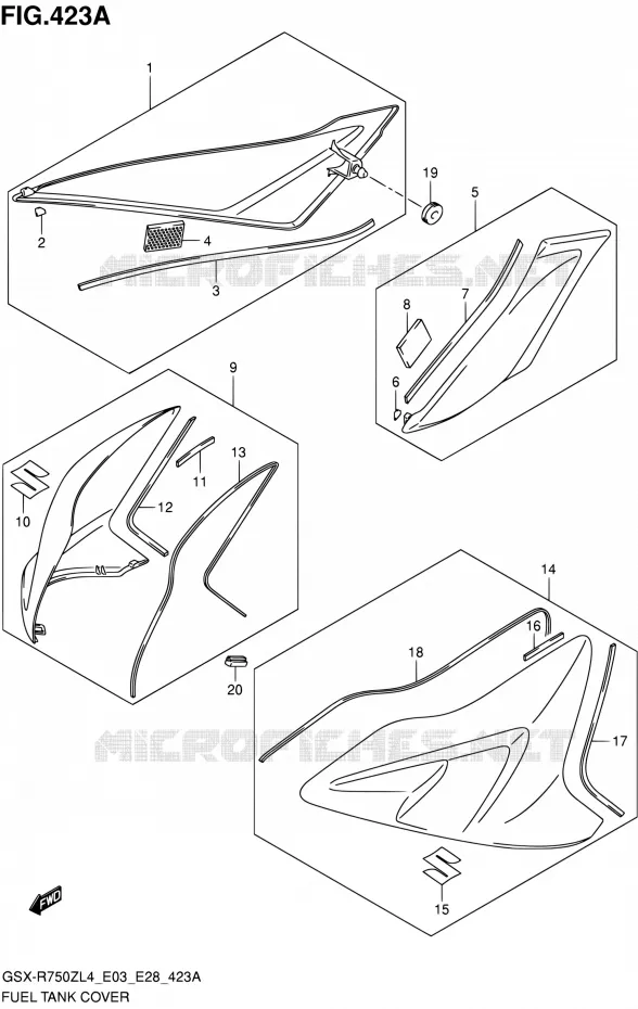 FUEL TANK - COVERS Suzuki MOTO 750 GSX-R 2014  GSX-R750Z L4 (E03,E28,E33)