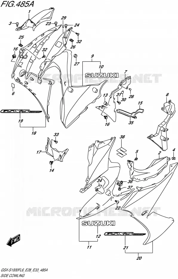SIDE KUIP (PGZ,AV4) Suzuki MOTO 1000 GSX-S 2016  GSX-S1000FA L6 (E28 E33)