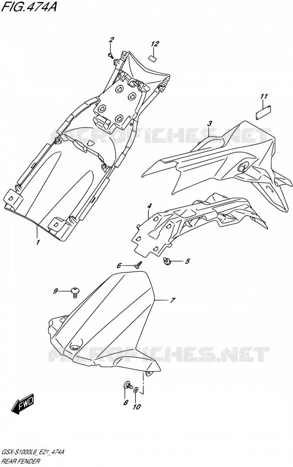 ACHTERSPATBORD Suzuki MOTO 1000 GSX-S 2016  GSX-S1000UF L6 (E21)