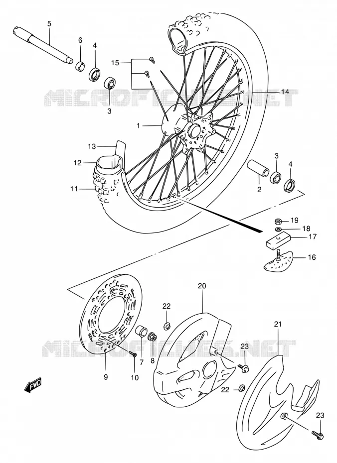 VOORWIEL (MODELE V/W/X/Y) Suzuki MOTO 250 RM 2000  RM250 Y (E02)