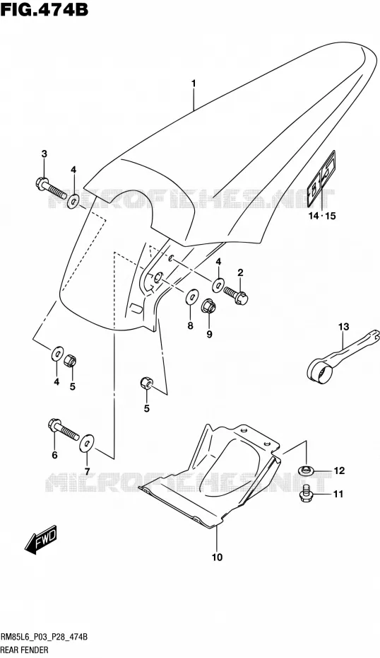 ACHTERSPATBORD (RM85L6 P28) Suzuki MOTO 85 RM 2016  RM85 L6 (P03,P28)
