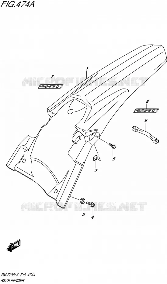 ACHTERSPATBORD Suzuki MOTO 250 RM-Z 2015  RM-Z250 L5 (E19)