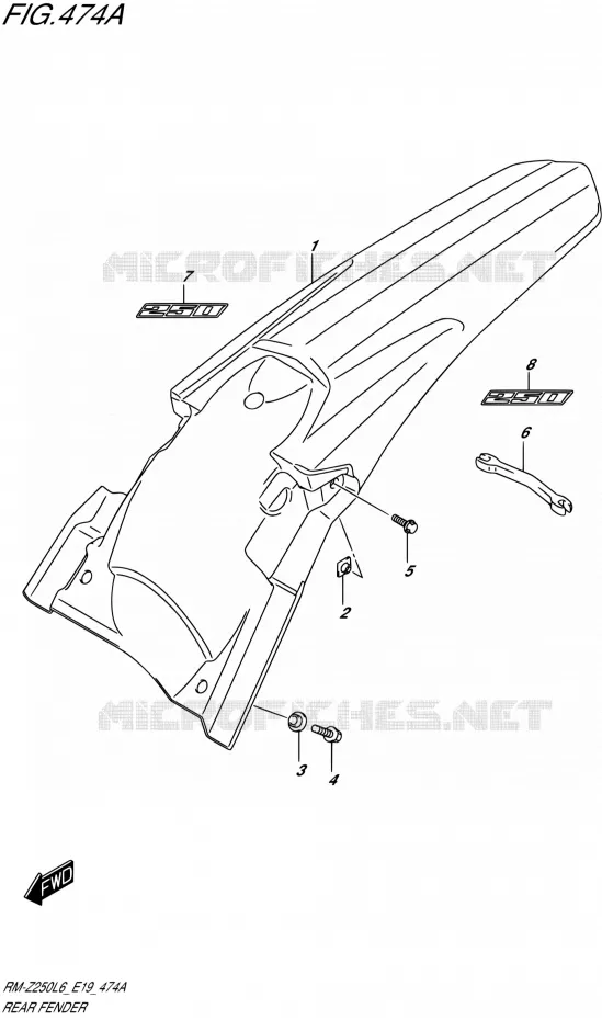 ACHTERSPATBORD Suzuki MOTO 250 RM-Z 2016  RM-Z250 L6 (E19)