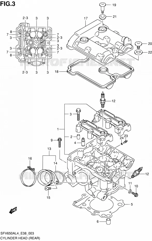 CILINDERKOP (REAR) Suzuki MOTO 650 GLADIUS 2014  SFV650A L4 (E38)