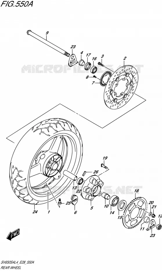 ACHTERWIEL Suzuki MOTO 650 SV-S 2014  SV650SA L4 (E03,E28,E33)