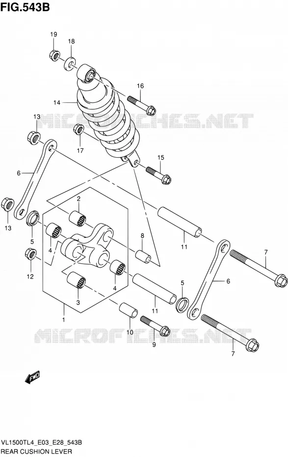 SCHOKBREKER AANEENSCHAKELING (VL1500TL4 E28) Suzuki MOTO 1500 BOULEVARD 2014  VL1500T L4 (E03,E28,E33)