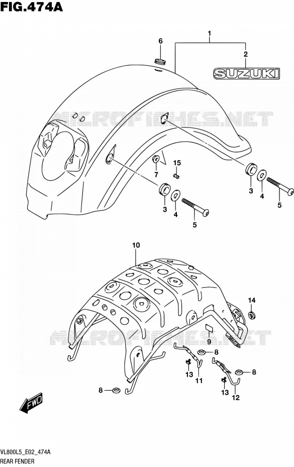 ACHTERSPATBORD (VL800L5 E02) Suzuki MOTO 800 INTRUDER 2015  VL800 L5 (E19)