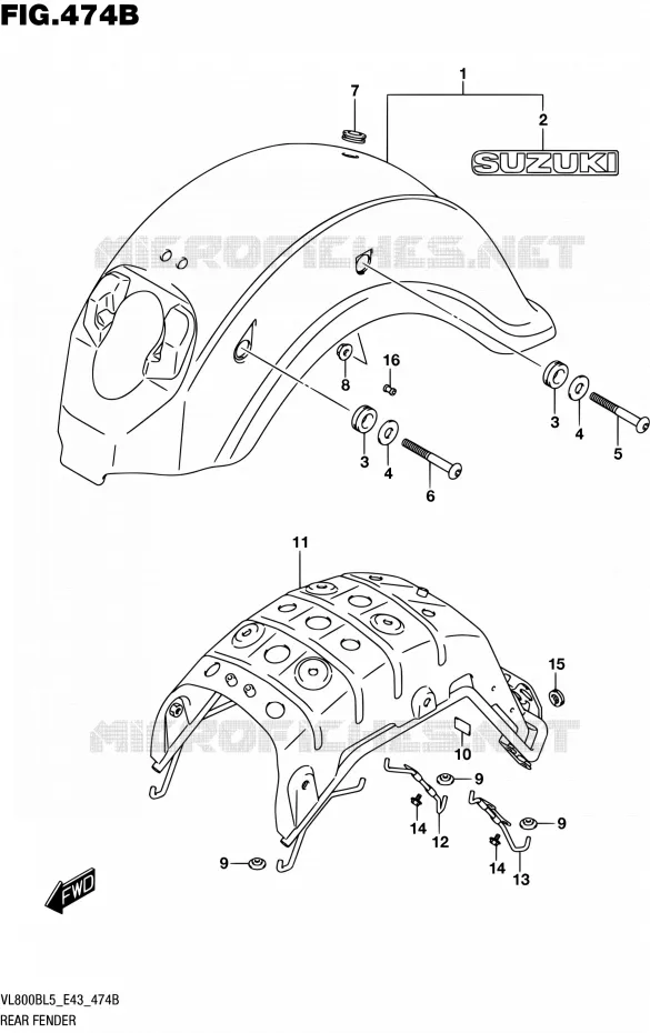 ACHTERSPATBORD (VL800BL5 E43) Suzuki MOTO 800 INTRUDER 2015  VL800B L5 (E43)
