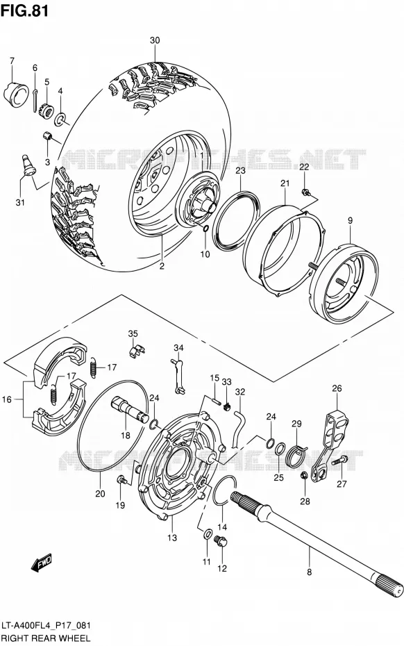 RECHTSE ACHTERWIEL (LT-A400FZL4 P17) Suzuki QUAD 400 KINGQUAD 2014  LT-A400F L4/LT-A400FZ L4 (P17)