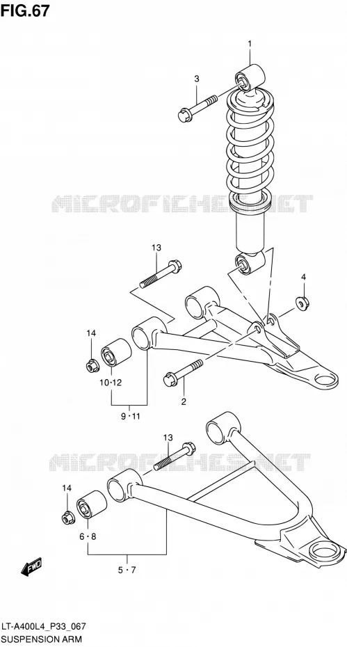 SCHOKDEMPER - VORKBEEN (LT-A400L4 P33) Suzuki QUAD 400 KINGQUAD 2014  LT-A400 L4 (P03,P28,P33)