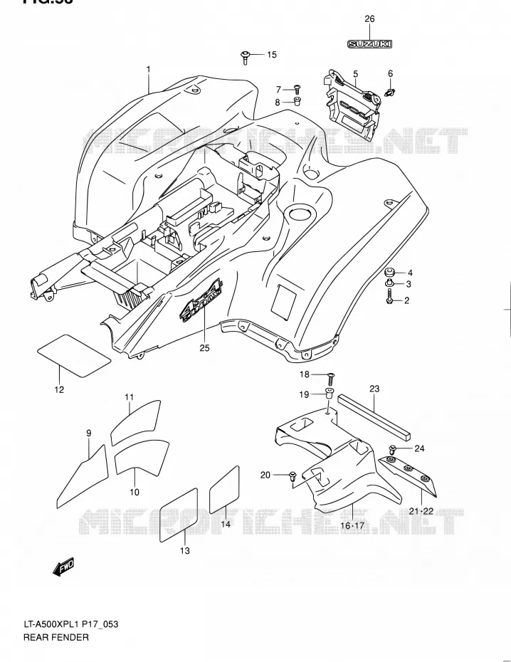 ACHTERSPATBORD (LT-A500XPL1 P17) Suzuki QUAD 500 KINGQUAD 2011  LT-A500XP L1 (P17,P24)