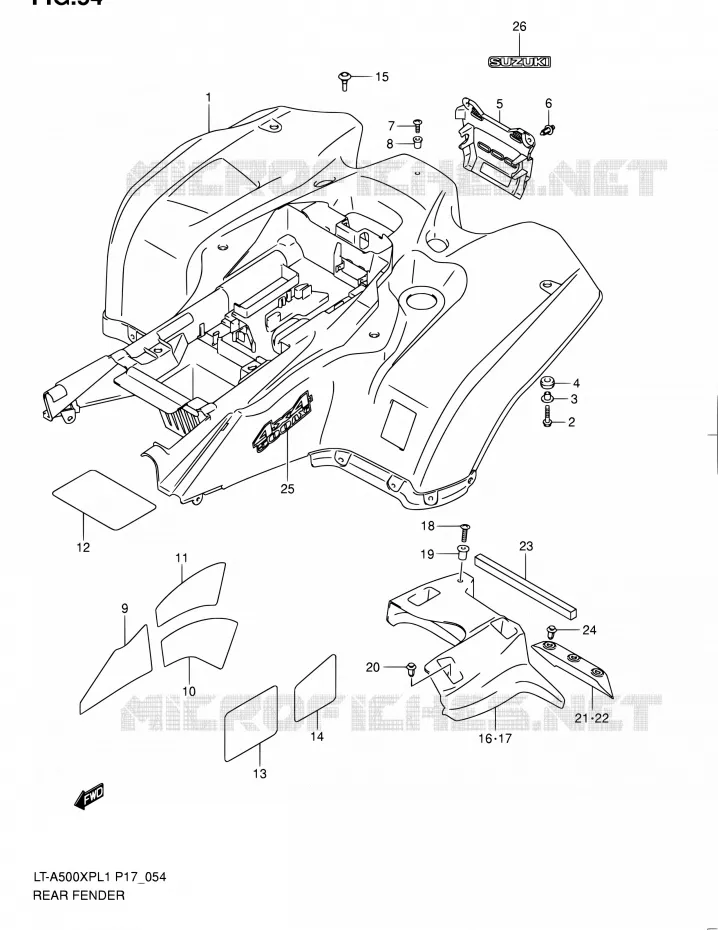 ACHTERSPATBORD (LT-A500XPL1 P24) Suzuki QUAD 500 KINGQUAD 2011  LT-A500XP L1 (P17,P24)