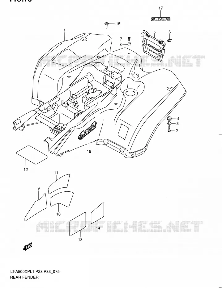 ACHTERSPATBORD (LT-A500XPZL1 P28) Suzuki QUAD 500 KINGQUAD 2011  LT-A500XP L1/LT-A500XPZ L1 (P03,P28,P33)