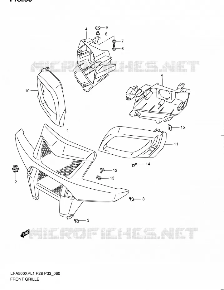 VOORBUMPER - KOPLAMPHUIS (LT-A500XPZL1 P28) Suzuki QUAD 500 KINGQUAD 2011  LT-A500XP L1/LT-A500XPZ L1 (P03,P28,P33)
