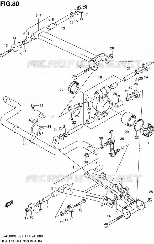 ACHTERWIELOPHANGING ARM Suzuki QUAD 500 KINGQUAD 2012  LT-A500XP L2/LT-A500XPZ L2 (P17,P24)
