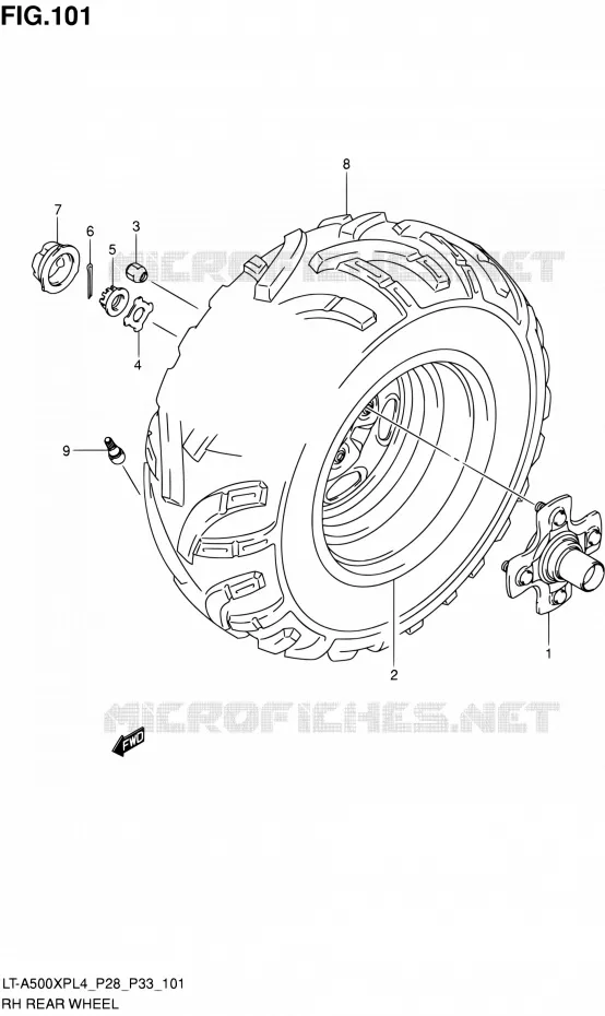 RECHTSE ACHTERWIEL (LT-A500XPZL4 P33) Suzuki QUAD 500 KINGQUAD 2014  LT-A500XP L4/LT-A500XPZ L4 (P03,P28,P33)