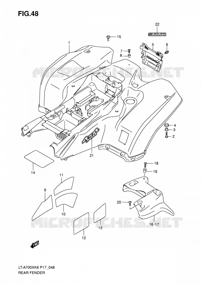 ACHTERSPATBORD Suzuki QUAD 700 KINGQUAD 2007  LT-A700X K7 (P17,P24)