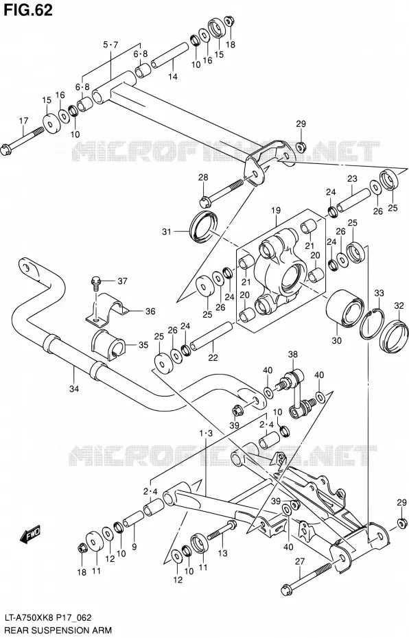 ACHTERWIELOPHANGING ARM Suzuki QUAD 750 KINGQUAD 2010  LT-A750X L0 (P17,P24)
