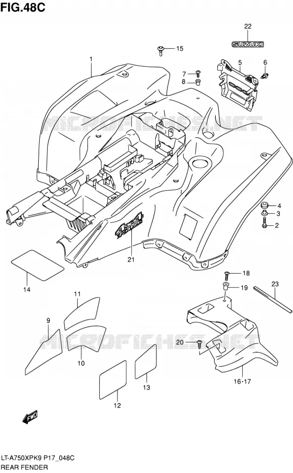 ACHTERSPATBORD (LT-A750XPL0 P17) Suzuki QUAD 750 KINGQUAD 2010  LT-A750XP L0 (P17,P24)
