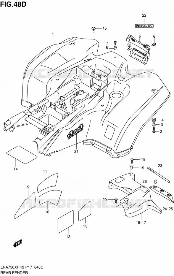 ACHTERSPATBORD (LT-A750XPL0 P24) Suzuki QUAD 750 KINGQUAD 2010  LT-A750XP L0 (P17,P24)