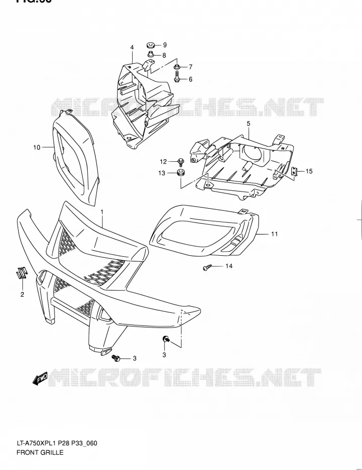 VOORBUMPER - KOPLAMPHUIS (LT-A750XPL1 P33) Suzuki QUAD 750 KINGQUAD 2011  LT-A750XP L1/LT-A750XPZ L1 (P02,P28,P33)