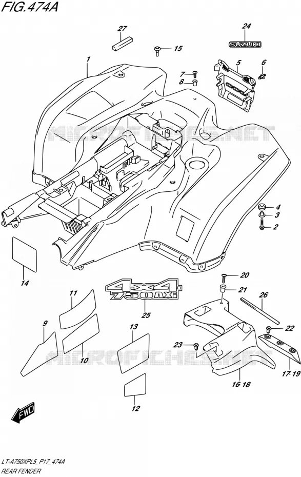 ACHTERSPATBORD (LT-A750XPL5 P17) Suzuki QUAD 750 KINGQUAD 2015  LT-A750XP L5/LT-A750XPZ L5 (P17)