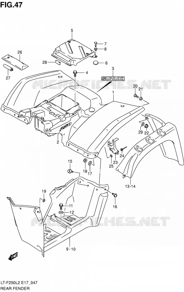 ACHTERSPATBORD (LT-F250L2 E17) Suzuki QUAD 250 OZARK 2012  LT-F250 L2 (E17,E24)