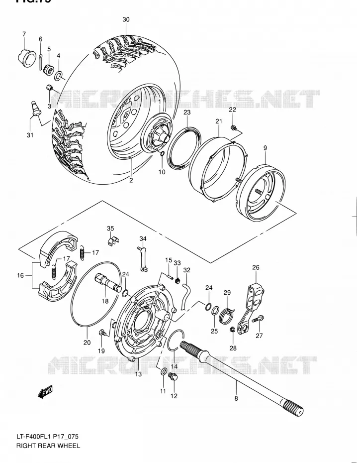 RECHTSE ACHTERWIEL (LT-F400FL1 P17) Suzuki QUAD 400 KINGQUAD 2011  LT-F400F L1 (P17,P24)
