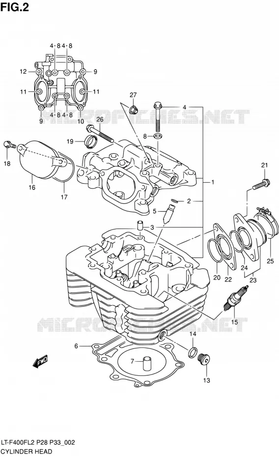 CILINDERKOP Suzuki QUAD 400 KINGQUAD 2012  LT-F400F L2/LT-F400FZ L2 (P03,P28,P33)