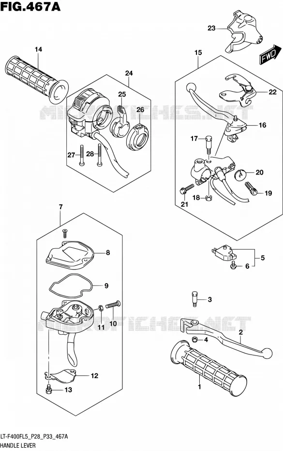 HANDGRIPS - LEVERS Suzuki QUAD 400 KINGQUAD 2015  LT-F400F L5/LT-F400FZ L5 (P03,P28,P33)