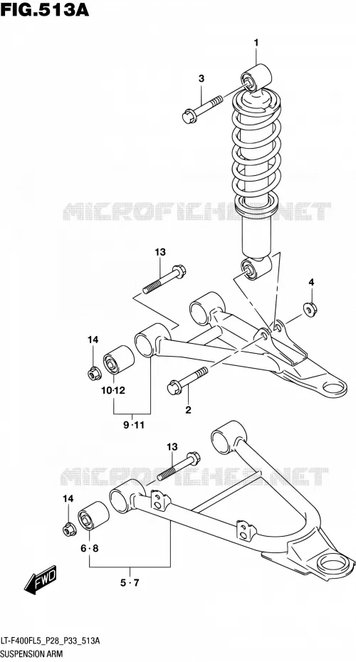 SCHOKDEMPER - VORKBEEN (LT-F400FL5 P28) Suzuki QUAD 400 KINGQUAD 2015  LT-F400F L5/LT-F400FZ L5 (P03,P28,P33)