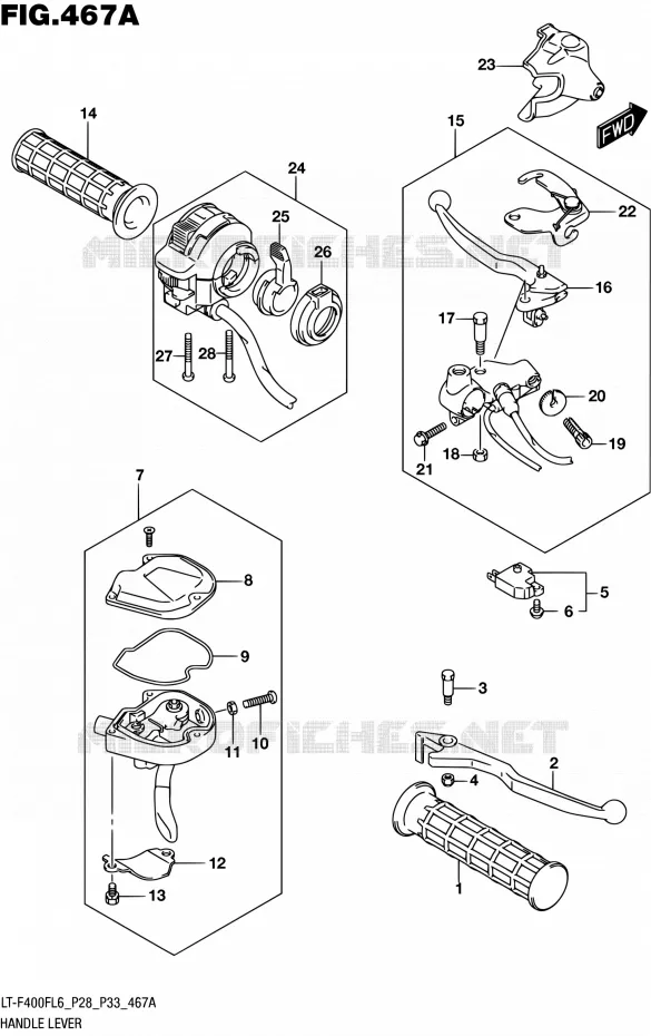 HANDGRIPS - LEVERS Suzuki QUAD 400 KINGQUAD 2016  LT-F400F L6 (P03,P28,P33)