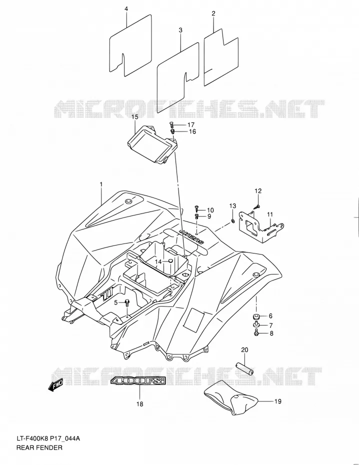ACHTERSPATBORD (MODEL L0) Suzuki QUAD 400 KINGQUAD 2010  LT-F400 L0 (P17,P24)