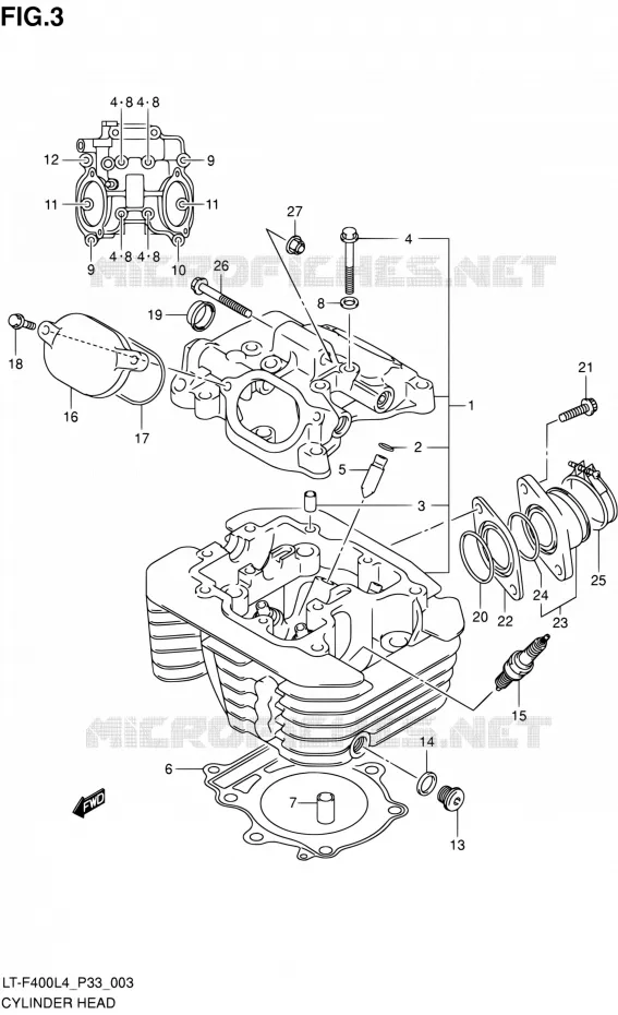 CILINDERKOP (LT-F400ZL4 P33) Suzuki QUAD 400 KINGQUAD 2014  LT-F400 L4/LT-F400Z L4 (P03,P28,P33)
